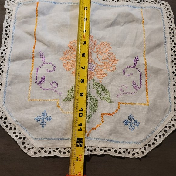 VTG Embroidered Orange Floral Vanity TV Console Table Topper - Picture 4 of 5